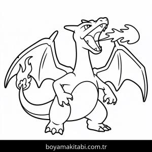 Charizard boyama sayfası – çizgi film temalı, basit çizim