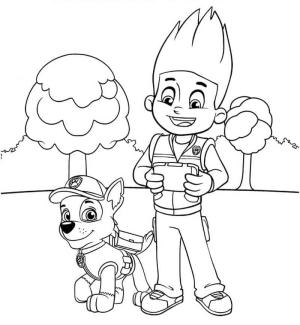 Chase Paw Patrol boyama sayfası,  coloring page, Yazdırılabilir Paw Patrol Chase ve Ryder, 