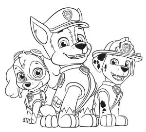 Chase Paw Patrol boyama sayfası,  coloring page, Skye, Chase ve Marshall, 