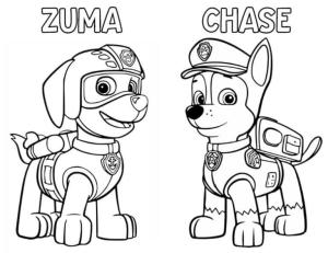 Chase Paw Patrol boyama sayfası,  coloring page, Zuma ve Chase, 