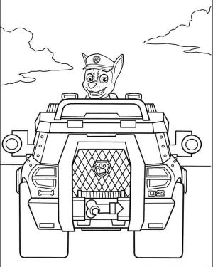 Chase Paw Patrol boyama sayfası,  coloring page, Chase Paw Patrol arabada, 