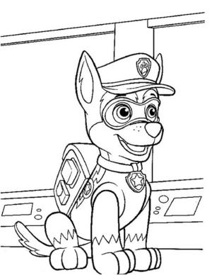 Chase Paw Patrol boyama sayfası,  coloring page, Chase Paw Patrol mutlu, 