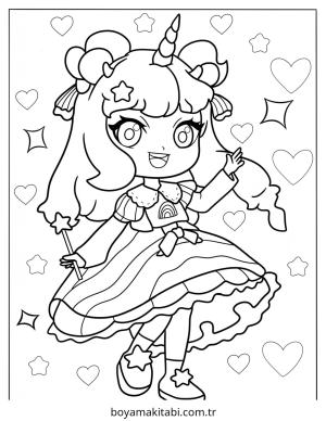 Chibi boyama sayfası – çizgi film temalı, basit çizim