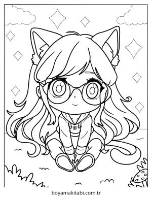 Chibi boyama sayfası – çizgi film temalı, basit çizim