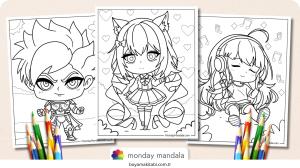 Chibi boyama sayfası – çocuklar için, çizgi film temalı