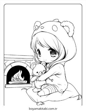 Chibi boyama sayfası – basit çizim, kolay boyama
