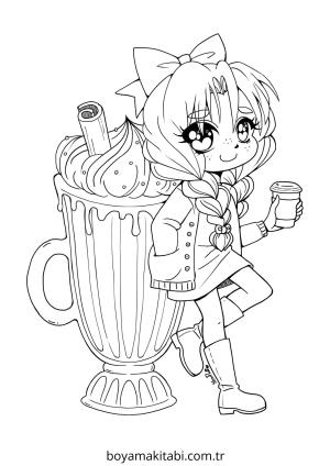 Chibi boyama sayfası – sevimli karakter, sanatsal çalışma