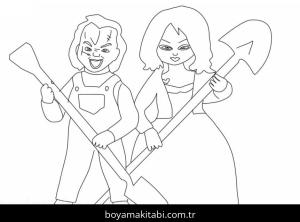 Chucky boyama sayfası – basit çizim, kolay boyama