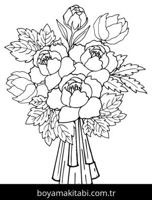 Çiçek Buketi boyama sayfası – çizgi film temalı, basit çizim