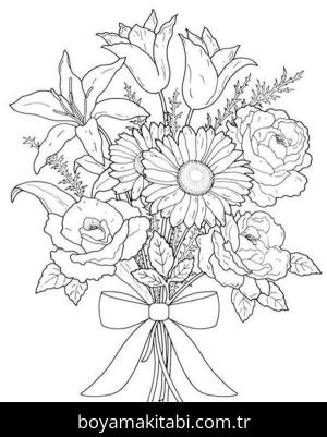 Çiçek Buketi boyama sayfası – eğlenceli etkinlik, el becerilerini geliştirir