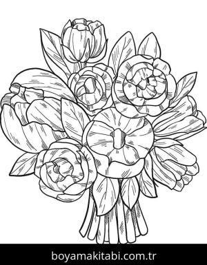 Çiçek Buketi boyama sayfası – çocuk aktivitesi, PDF indir