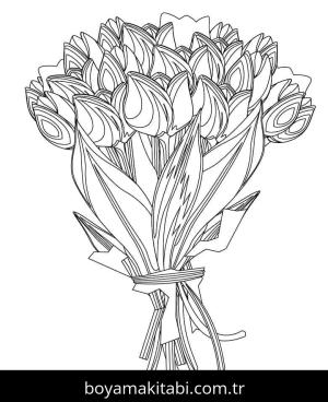 Çiçek Buketi boyama sayfası – eğlenceli etkinlik, el becerilerini geliştirir