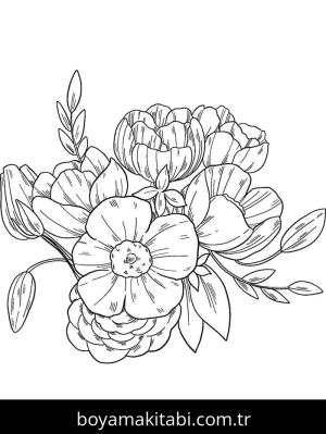 Çiçek Buketi boyama sayfası – basit çizim, kolay boyama