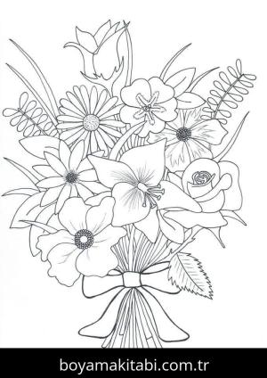 Çiçek Buketi boyama sayfası – okul öncesi, evde etkinlik