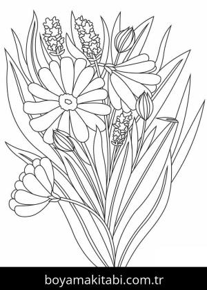 Çiçek Buketi boyama sayfası – el becerilerini geliştirir, boyama çalışması