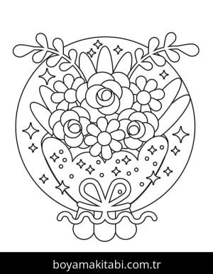 Çiçek Buketi boyama sayfası – PDF indir, sevimli karakter