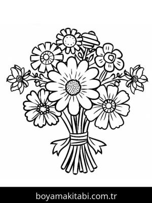 Çiçek Buketi boyama sayfası – çocuk aktivitesi, PDF indir