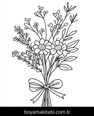 Çiçek Buketi boyama sayfası – evde etkinlik, ücretsiz yazdır