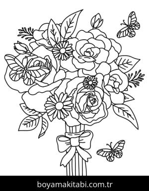 Çiçek Buketi boyama sayfası – çizgi film temalı, basit çizim