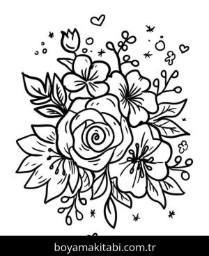 Çiçek Buketi boyama sayfası – keyifli zaman, renkli çizimler