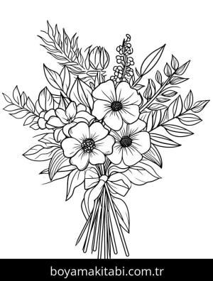 Çiçek Buketi boyama sayfası – kolay boyama, eğitici aktivite