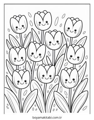 Çiçek boyama sayfası – keyifli zaman, renkli çizimler