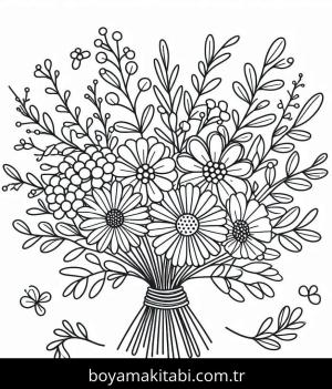 Çiçek boyama sayfası – çizgi film temalı, basit çizim