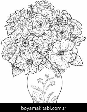 Çiçek boyama sayfası – sevimli karakter, sanatsal çalışma