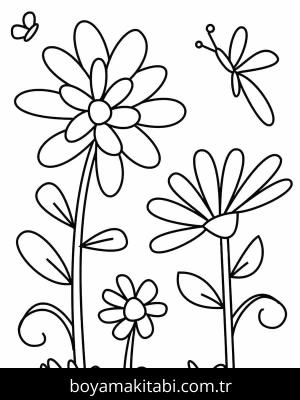 Çiçek boyama sayfası – çocuk aktivitesi, PDF indir