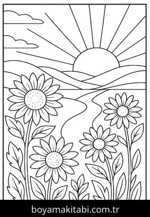 Çiçek boyama sayfası, Flower coloring page, basit, basit, detaylı