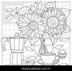 Çiçek boyama sayfası – basit çizim, kolay boyama