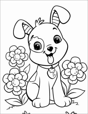 Çiçek boyama sayfası, Flower coloring page, Çiçekli Köpek Yavrusu, 