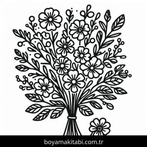 Çiçek boyama sayfası – sevimli karakter, sanatsal çalışma