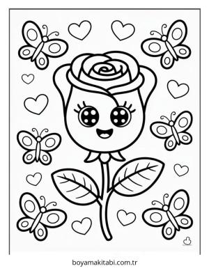 Çiçek boyama sayfası – çizgi film temalı, basit çizim