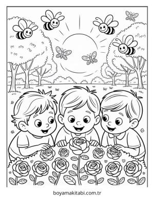 Çiçek boyama sayfası – kolay boyama, eğitici aktivite
