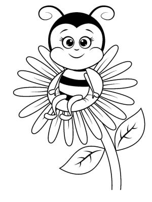 Çiçek boyama sayfası, Flower coloring page, Gülümseyen Arı Çiçek Üzerinde Oturuyor, 