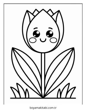 Çiçek boyama sayfası – sevimli karakter, sanatsal çalışma