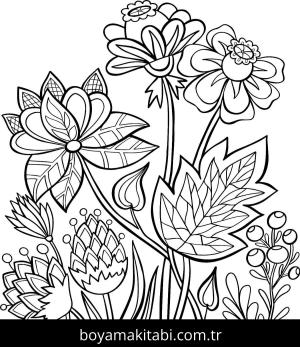 Çiçek boyama sayfası – sevimli karakter, sanatsal çalışma