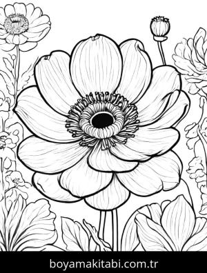 Çiçek boyama sayfası, Flower coloring page, , 