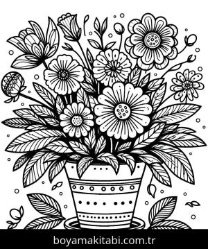 Çiçek boyama sayfası, Flower coloring page, oyunlu, sevimli, basit