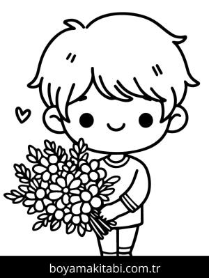 Çiçek boyama sayfası – PDF indir, sevimli karakter