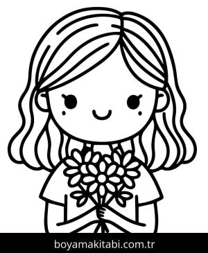 Çiçek boyama sayfası – çizgi film temalı, basit çizim