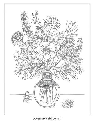 Çiçek boyama sayfası – eğlenceli etkinlik, el becerilerini geliştirir