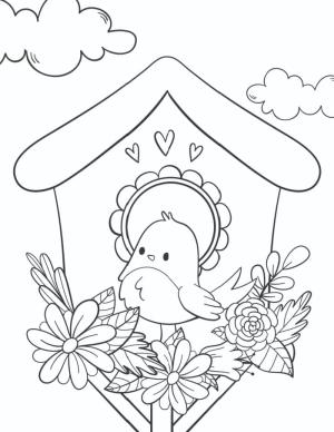 Çiçek boyama sayfası, Flower coloring page, Çiçeklerle Kuşlar ve Yuvalar, 