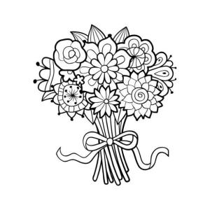 Çiçek boyama sayfası, Flower coloring page, Basit Çiçek Buketi, 