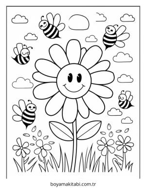 Çiçek boyama sayfası – evde etkinlik, ücretsiz yazdır