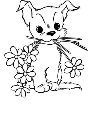 Çiçek boyama sayfası, Flower coloring page, Köpek Yavrusu Köpek Tutun Çiçek, 