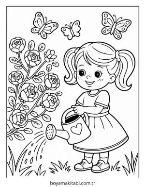 Çiçek boyama sayfası – çizgi film temalı, basit çizim