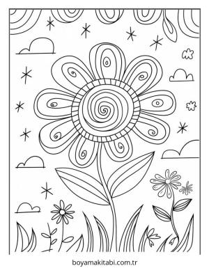 Çiçek boyama sayfası – yaratıcılık, eğlenceli etkinlik