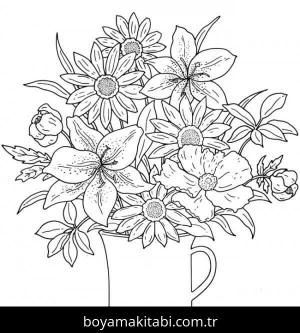 Çiçek boyama sayfası – PDF indir, sevimli karakter